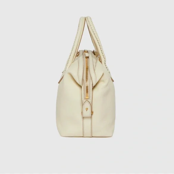 Meltier Cream Leather Satchel with Braided Top Handles - Picture 3 of 16